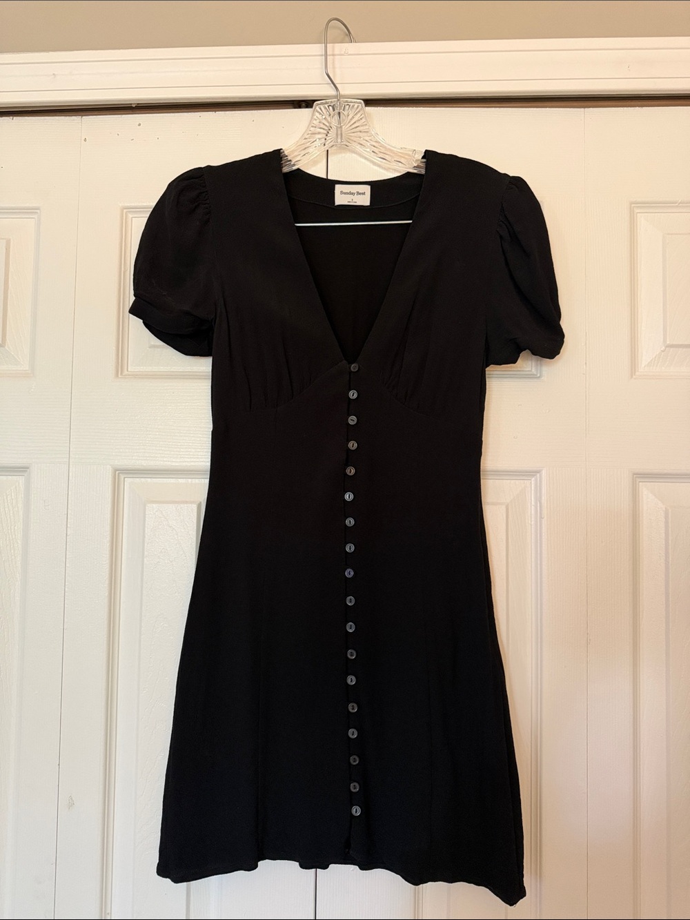 Aritzia Black Button-Front Mini Dress with Puff Sleeves